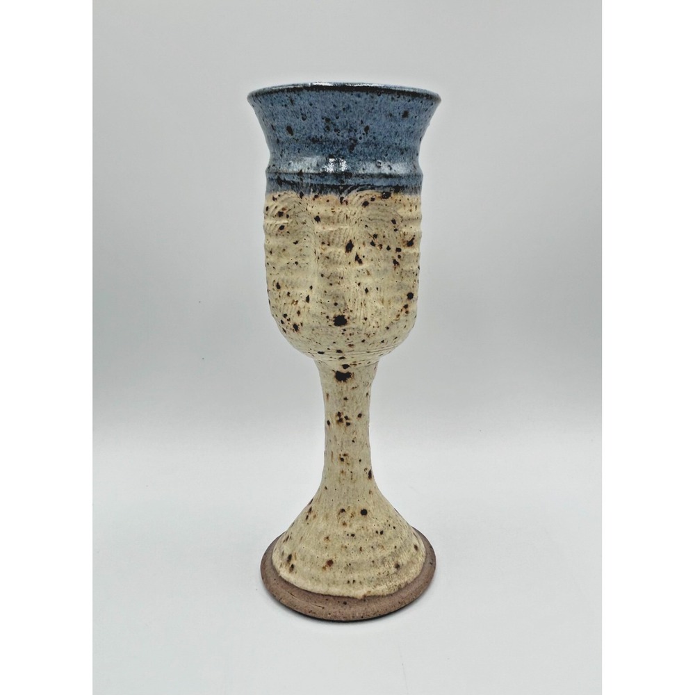 Catherine Cariaso Studio Stoneware Wine Goblet 11" Hand Thrown Pottery Footed
